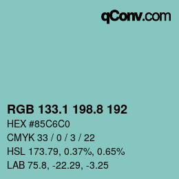 Color code: RGB 133.1 198.8 192 | qconv.com