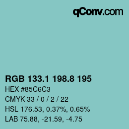 カラーコード: RGB 133.1 198.8 195 | qconv.com