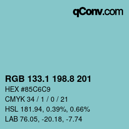 Color code: RGB 133.1 198.8 201 | qconv.com