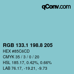 Color code: RGB 133.1 198.8 205 | qconv.com