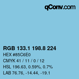カラーコード: RGB 133.1 198.8 224 | qconv.com