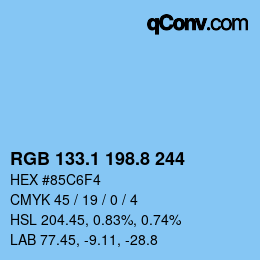 カラーコード: RGB 133.1 198.8 244 | qconv.com