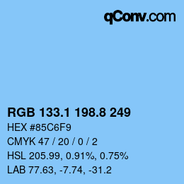 Farbcode: RGB 133.1 198.8 249 | qconv.com