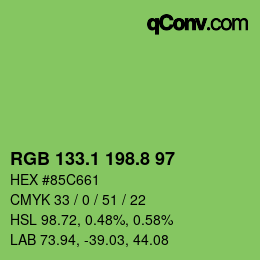 カラーコード: RGB 133.1 198.8 97 | qconv.com