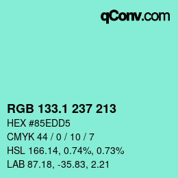 カラーコード: RGB 133.1 237 213 | qconv.com