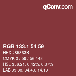 カラーコード: RGB 133.1 54 59 | qconv.com