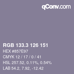 カラーコード: RGB 133.3 126 151 | qconv.com