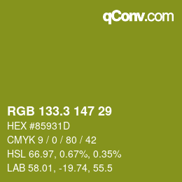 カラーコード: RGB 133.3 147 29 | qconv.com