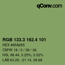 カラーコード: RGB 133.3 162.4 101 | qconv.com