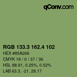 カラーコード: RGB 133.3 162.4 102 | qconv.com