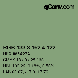 カラーコード: RGB 133.3 162.4 122 | qconv.com