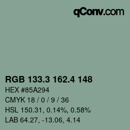 カラーコード: RGB 133.3 162.4 148 | qconv.com