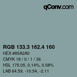 カラーコード: RGB 133.3 162.4 160 | qconv.com