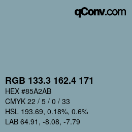 カラーコード: RGB 133.3 162.4 171 | qconv.com