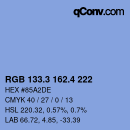 カラーコード: RGB 133.3 162.4 222 | qconv.com