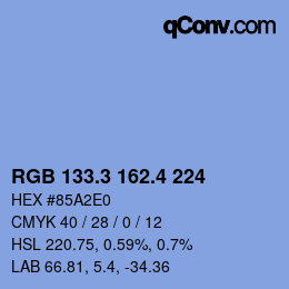 カラーコード: RGB 133.3 162.4 224 | qconv.com