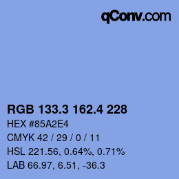 カラーコード: RGB 133.3 162.4 228 | qconv.com