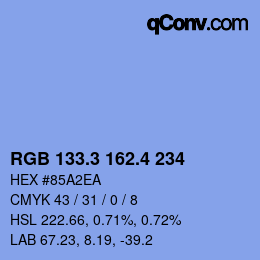カラーコード: RGB 133.3 162.4 234 | qconv.com