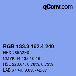 カラーコード: RGB 133.3 162.4 240 | qconv.com