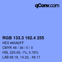 カラーコード: RGB 133.3 162.4 255 | qconv.com