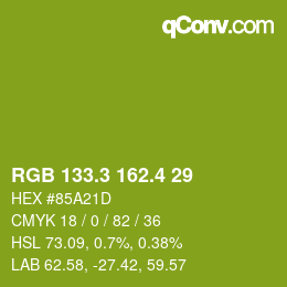 カラーコード: RGB 133.3 162.4 29 | qconv.com