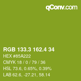 カラーコード: RGB 133.3 162.4 34 | qconv.com