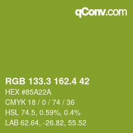 カラーコード: RGB 133.3 162.4 42 | qconv.com