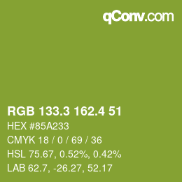 カラーコード: RGB 133.3 162.4 51 | qconv.com