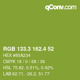 カラーコード: RGB 133.3 162.4 52 | qconv.com