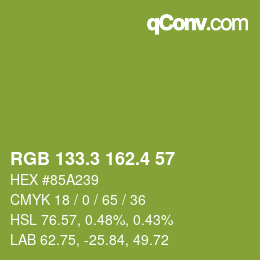 カラーコード: RGB 133.3 162.4 57 | qconv.com