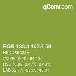カラーコード: RGB 133.3 162.4 59 | qconv.com