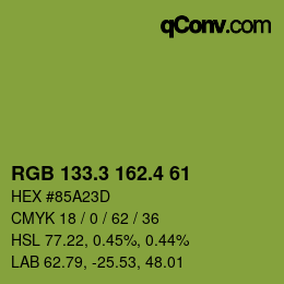カラーコード: RGB 133.3 162.4 61 | qconv.com