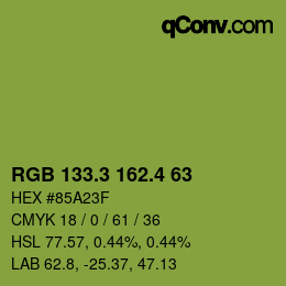 カラーコード: RGB 133.3 162.4 63 | qconv.com