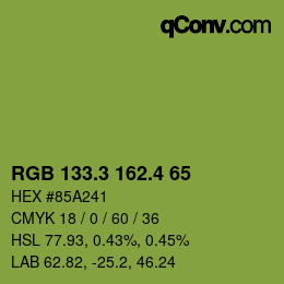 カラーコード: RGB 133.3 162.4 65 | qconv.com
