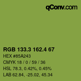 カラーコード: RGB 133.3 162.4 67 | qconv.com