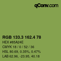 カラーコード: RGB 133.3 162.4 78 | qconv.com