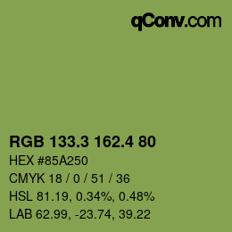 カラーコード: RGB 133.3 162.4 80 | qconv.com