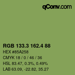 カラーコード: RGB 133.3 162.4 88 | qconv.com