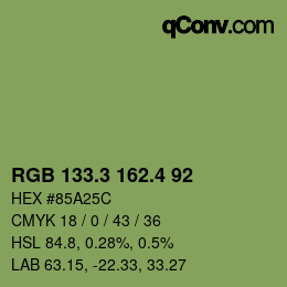カラーコード: RGB 133.3 162.4 92 | qconv.com