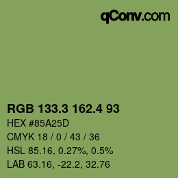 カラーコード: RGB 133.3 162.4 93 | qconv.com