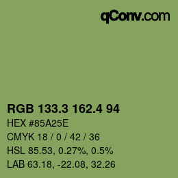 カラーコード: RGB 133.3 162.4 94 | qconv.com