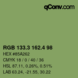 カラーコード: RGB 133.3 162.4 98 | qconv.com