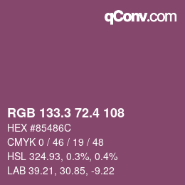 カラーコード: RGB 133.3 72.4 108 | qconv.com