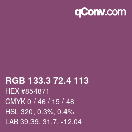 カラーコード: RGB 133.3 72.4 113 | qconv.com