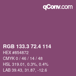 カラーコード: RGB 133.3 72.4 114 | qconv.com