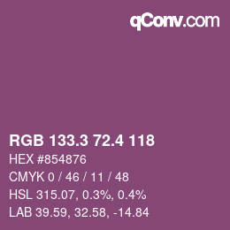 カラーコード: RGB 133.3 72.4 118 | qconv.com