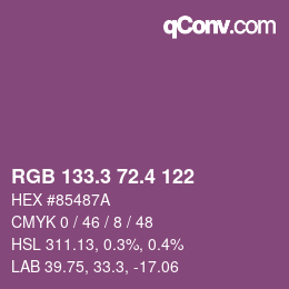 カラーコード: RGB 133.3 72.4 122 | qconv.com