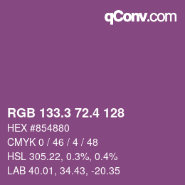 カラーコード: RGB 133.3 72.4 128 | qconv.com