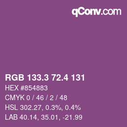 カラーコード: RGB 133.3 72.4 131 | qconv.com