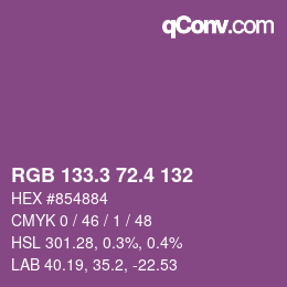 カラーコード: RGB 133.3 72.4 132 | qconv.com